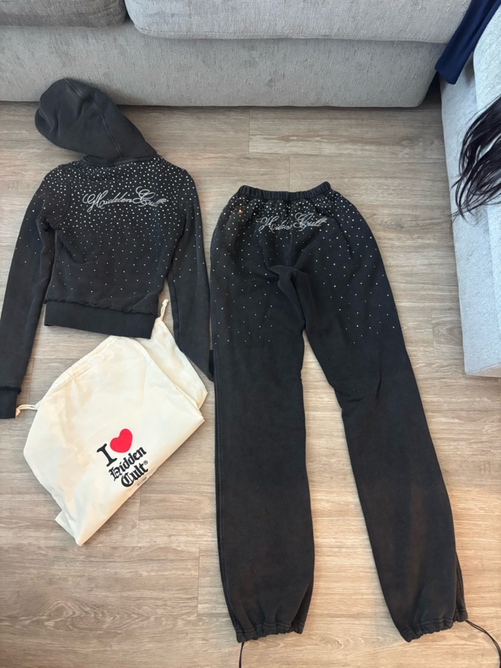 Hidden Cult Black Crystal-Embellished Jogger Pants